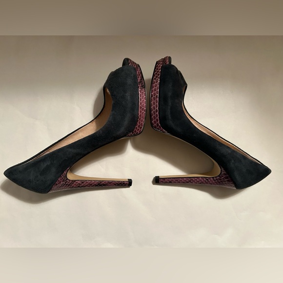 JOAN & DAVID - Blue Suede Purple Snake OpenToe High Heel Platforms - Sz 7M - Picture 9 of 14